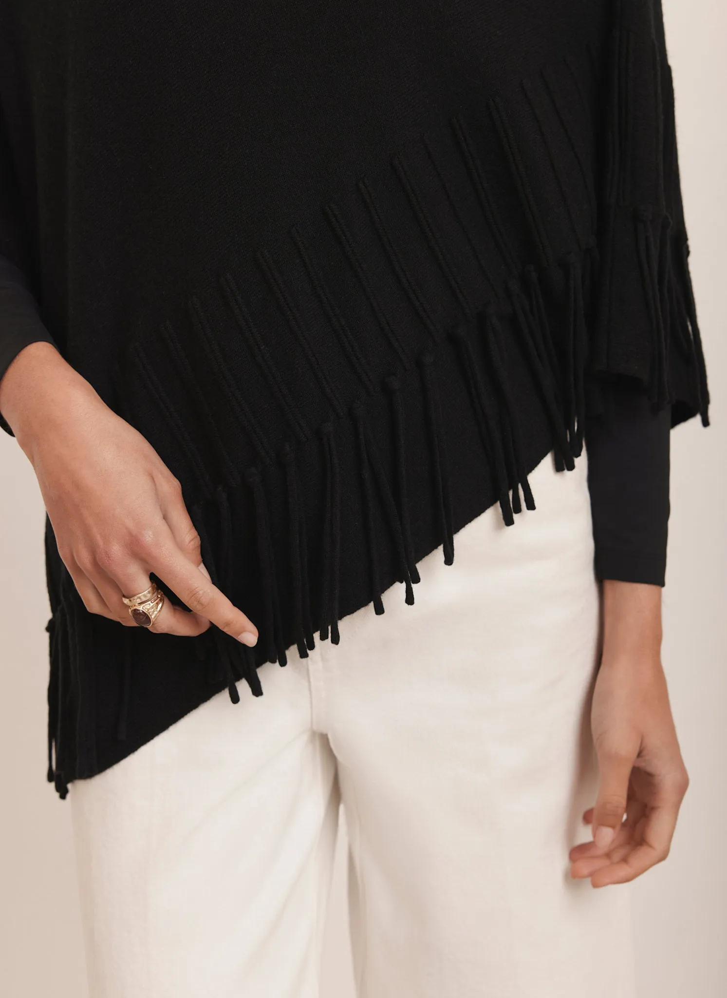 Black Cotton Blend Fringed Knit Poncho sold by Mint Velvet product image thumbnail 4