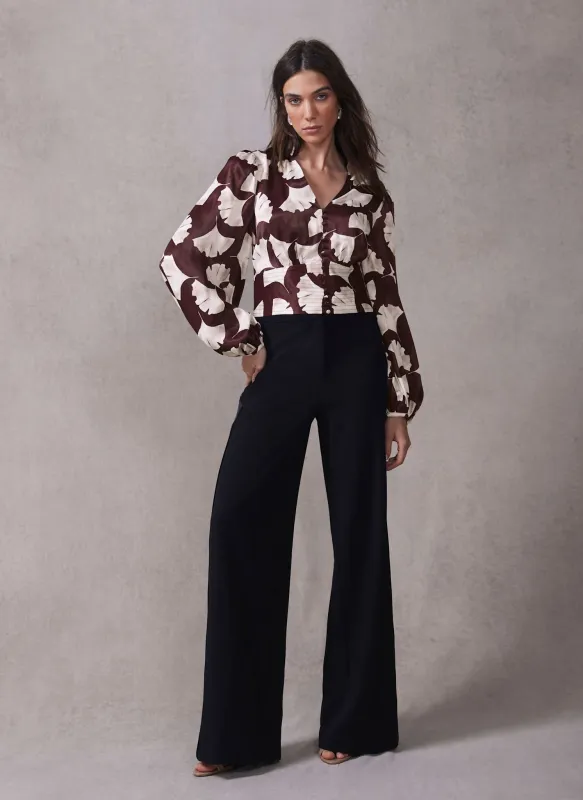 Black Satin Stripe Wide Trousers sold by Mint Velvet