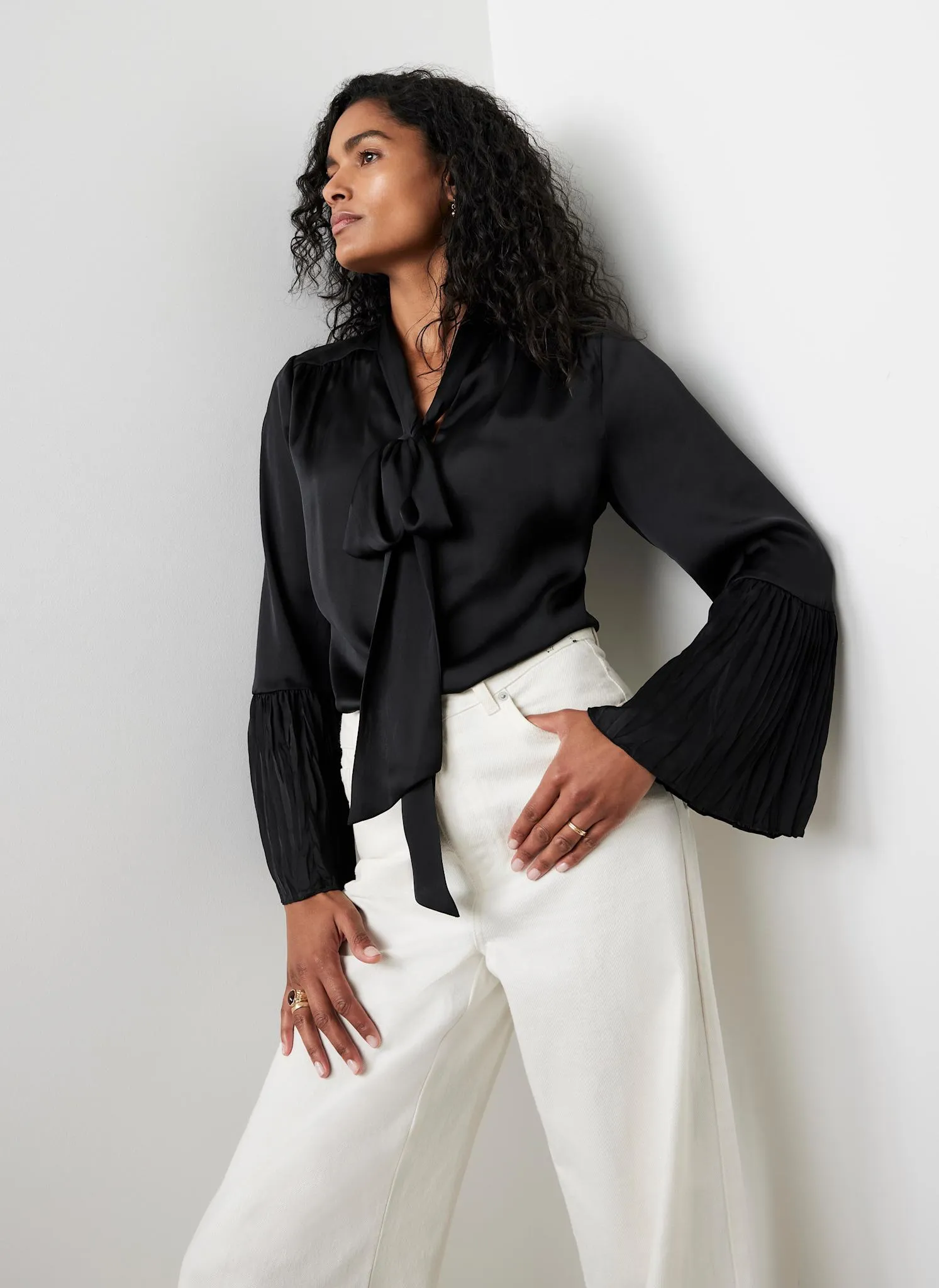 Black Satin Bow Blouse sold by Mint Velvet