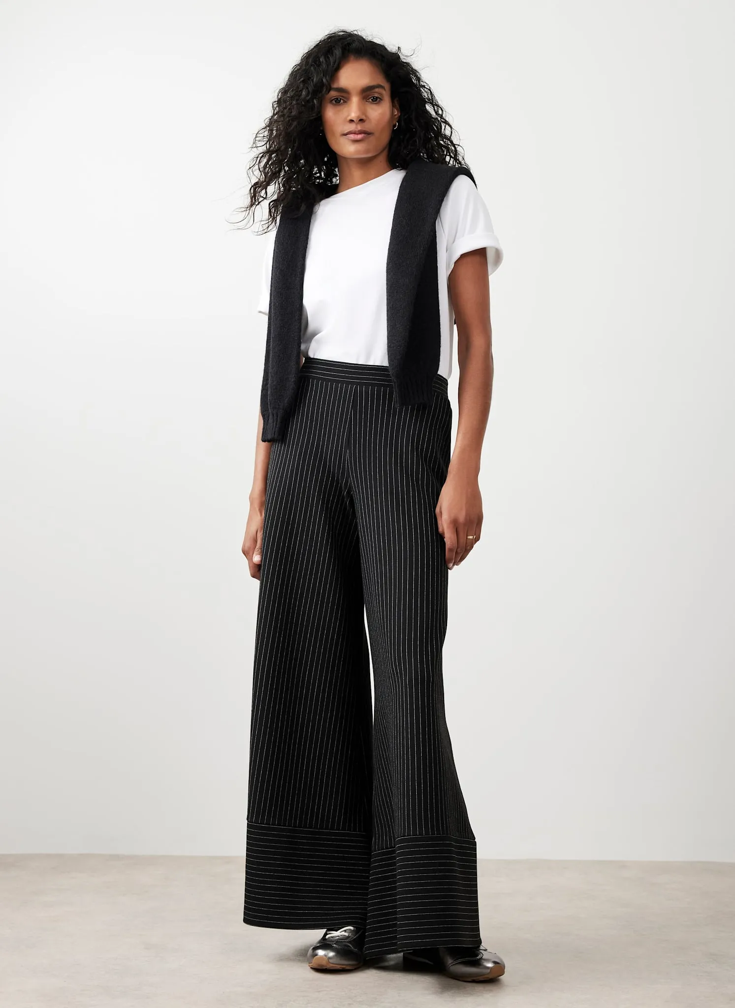 Black Pinstripe Wide Trousers sold by Mint Velvet product image thumbnail 4