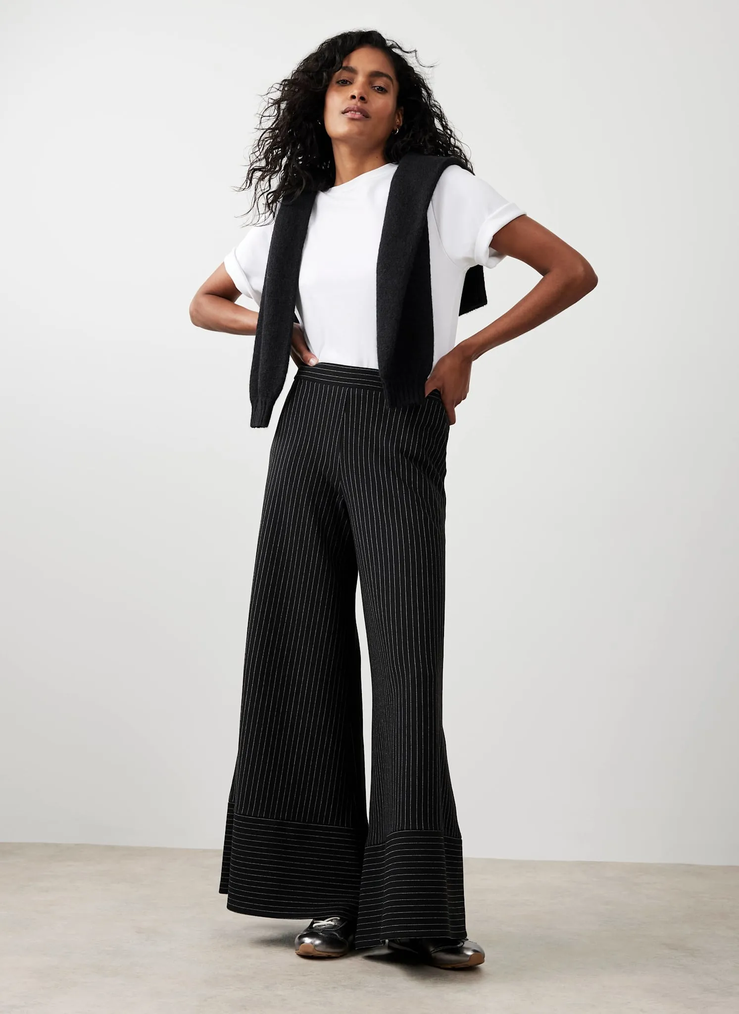 Black Pinstripe Wide Trousers sold by Mint Velvet product image thumbnail 2