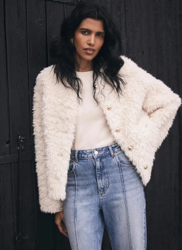 Neutral Faux Fur Jacket sold by Mint Velvet