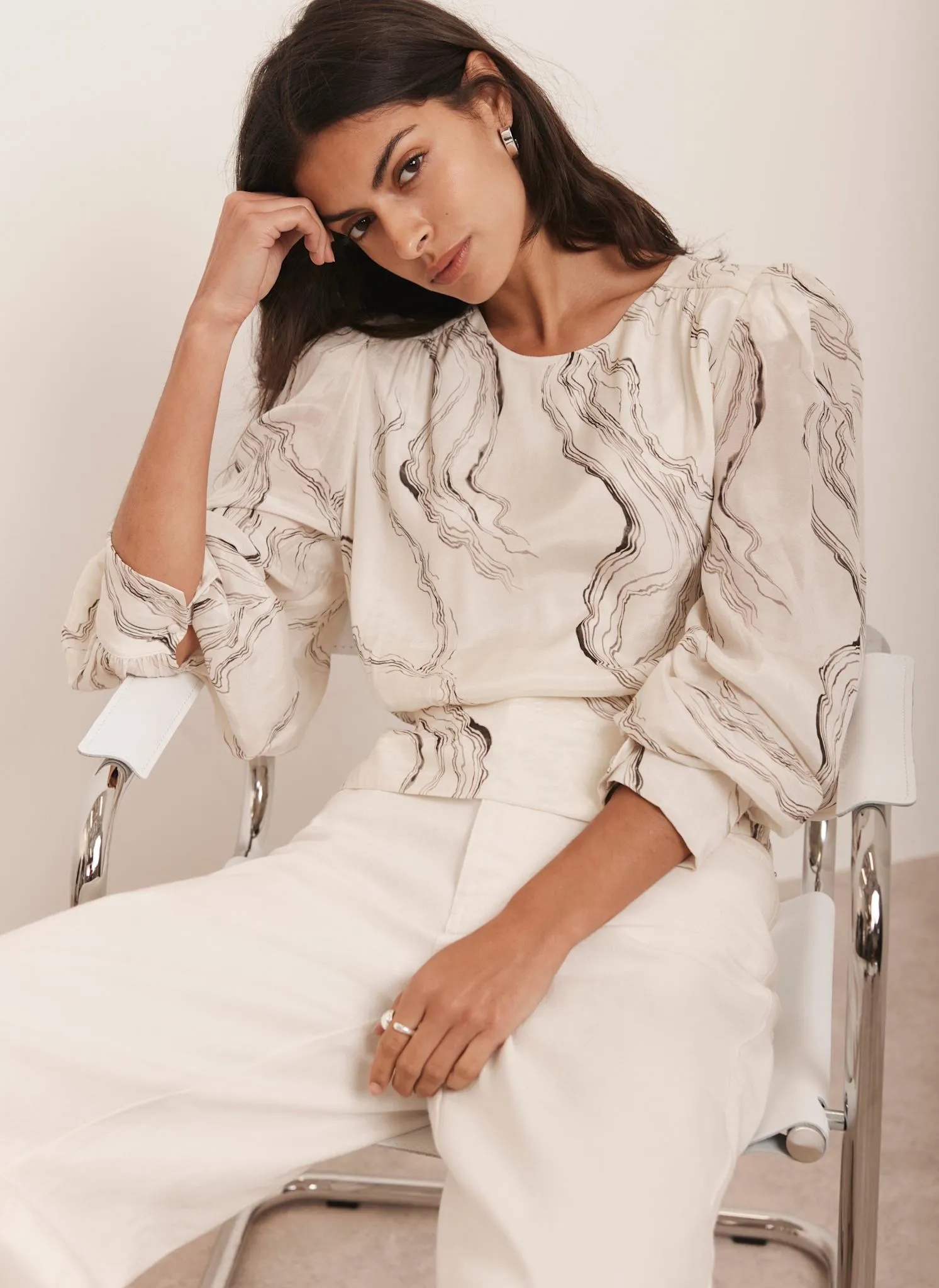 Cream Marble Print Blouse sold by Mint Velvet product image thumbnail 5