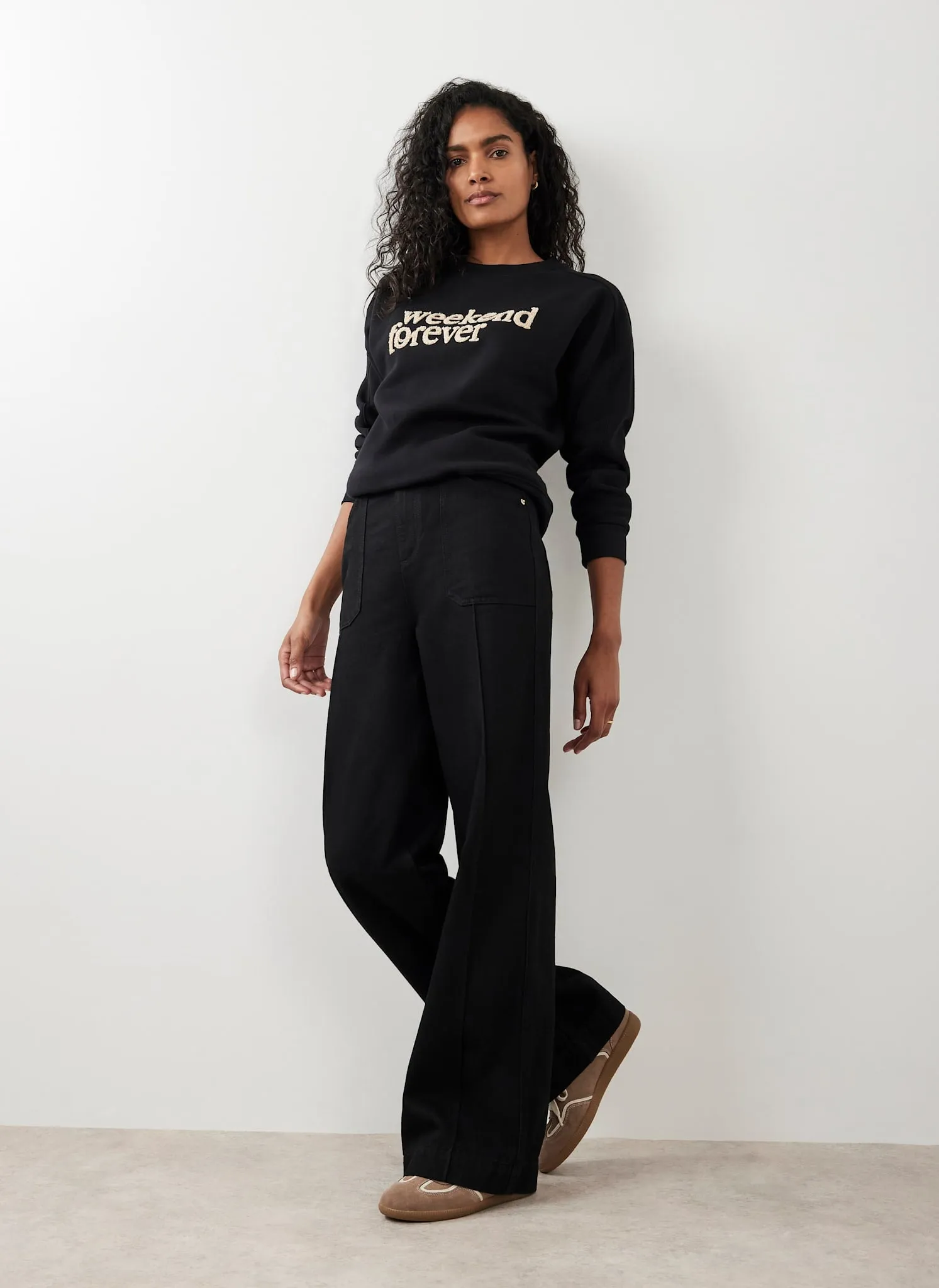 Black High Rise Wide Jeans sold by Mint Velvet