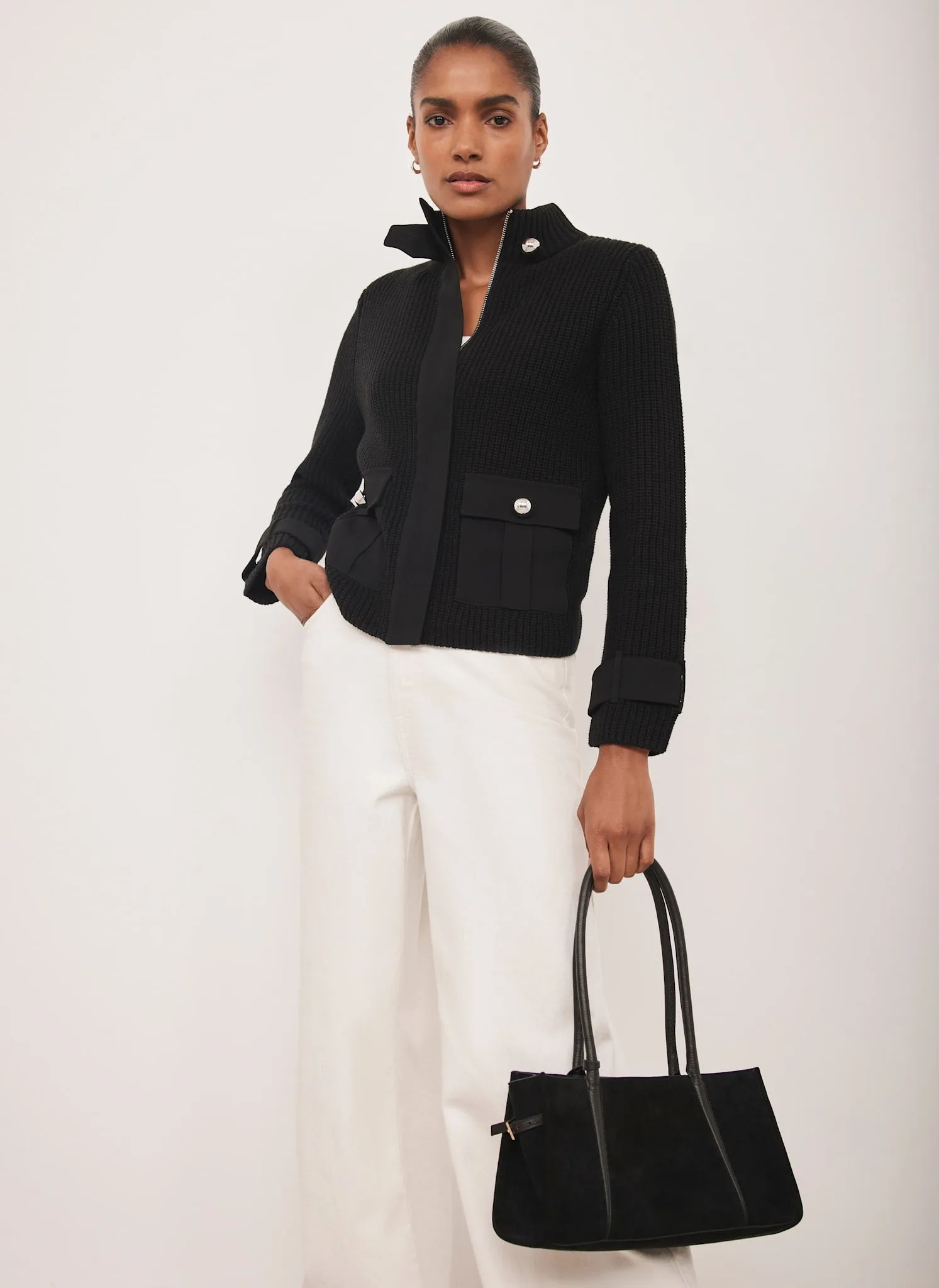 Black Cotton Blend Ribbed Jacket sold by Mint Velvet product image thumbnail 2