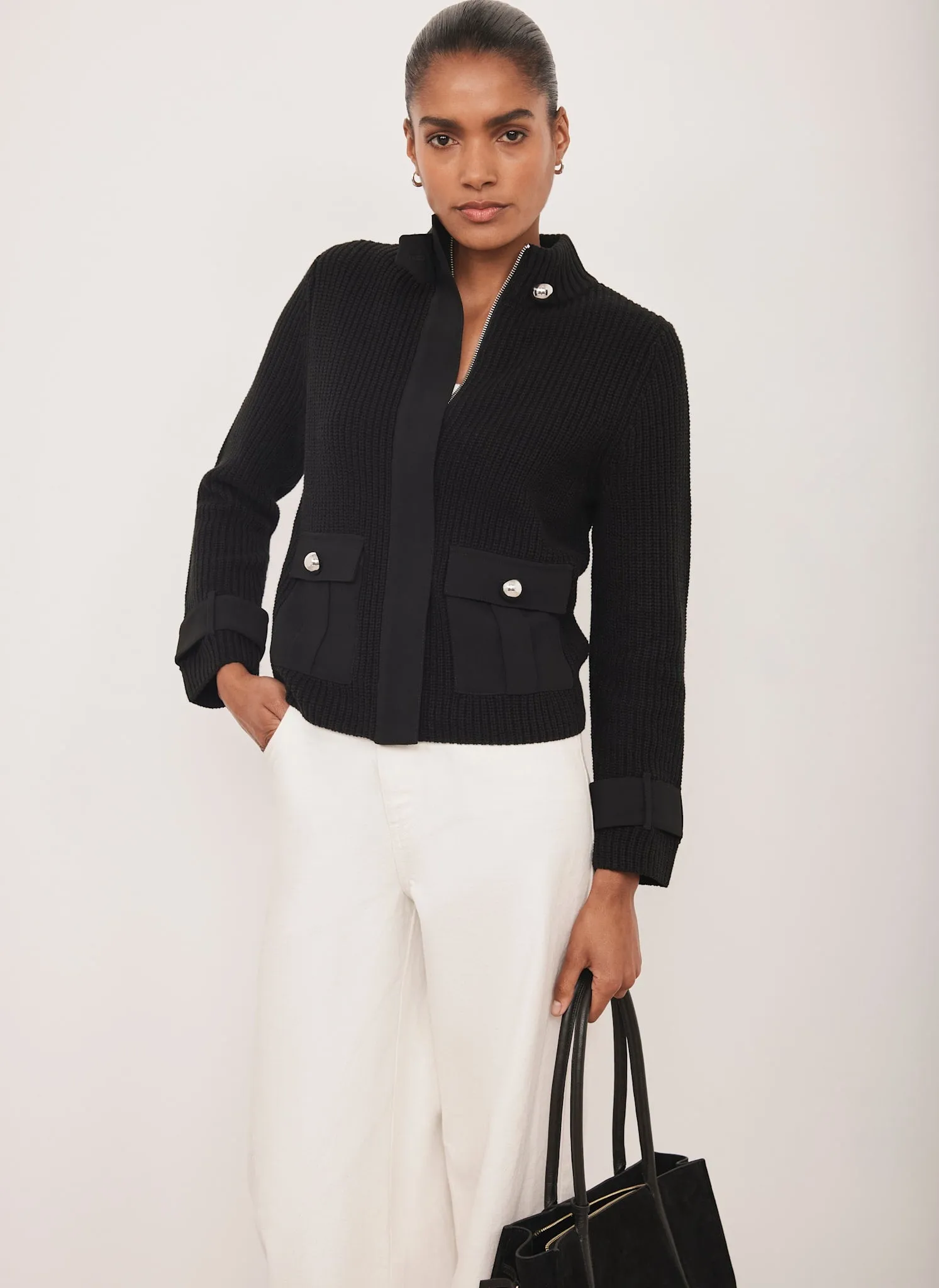Black Cotton Blend Ribbed Jacket sold by Mint Velvet product image thumbnail 4