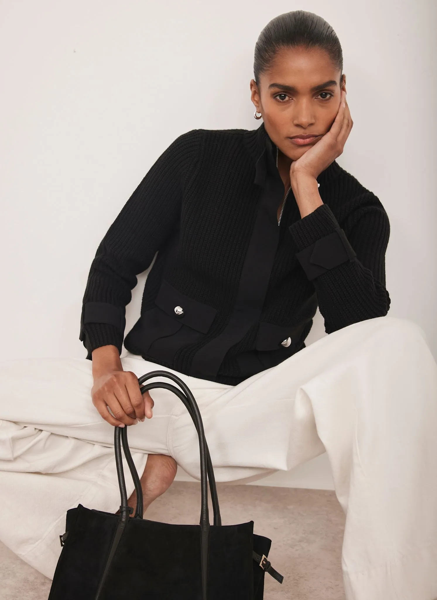 Black Cotton Blend Ribbed Jacket sold by Mint Velvet