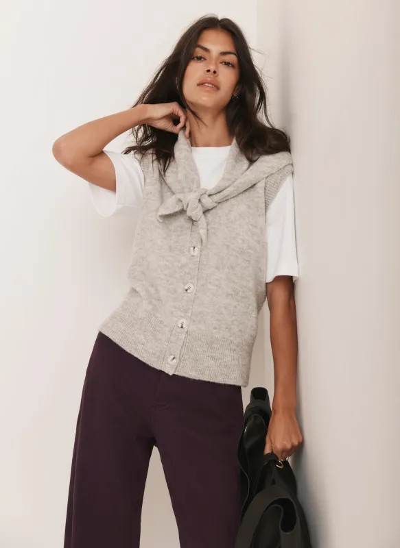 Grey Sleeveless Scarf Detail Knit Top sold by Mint Velvet