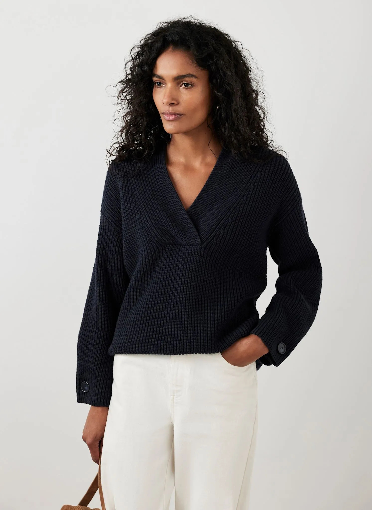Navy Cotton Blend Chunky Knit Jumper sold by Mint Velvet product image thumbnail 5