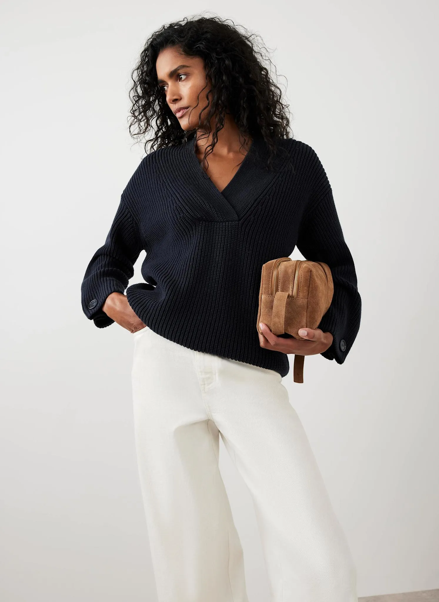 Navy Cotton Blend Chunky Knit Jumper sold by Mint Velvet