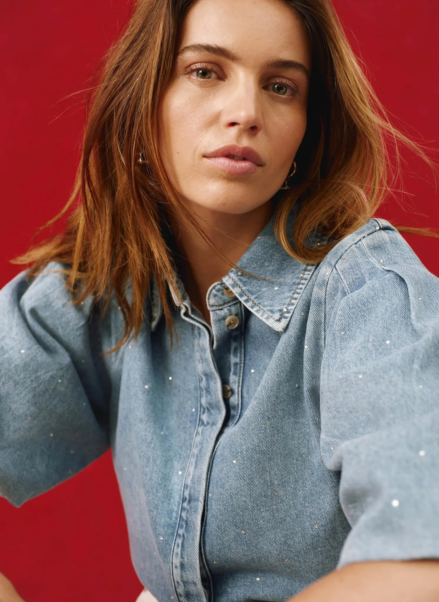 Indigo Denim Embellished Puff Sleeve Shirt sold by Mint Velvet product image thumbnail 5