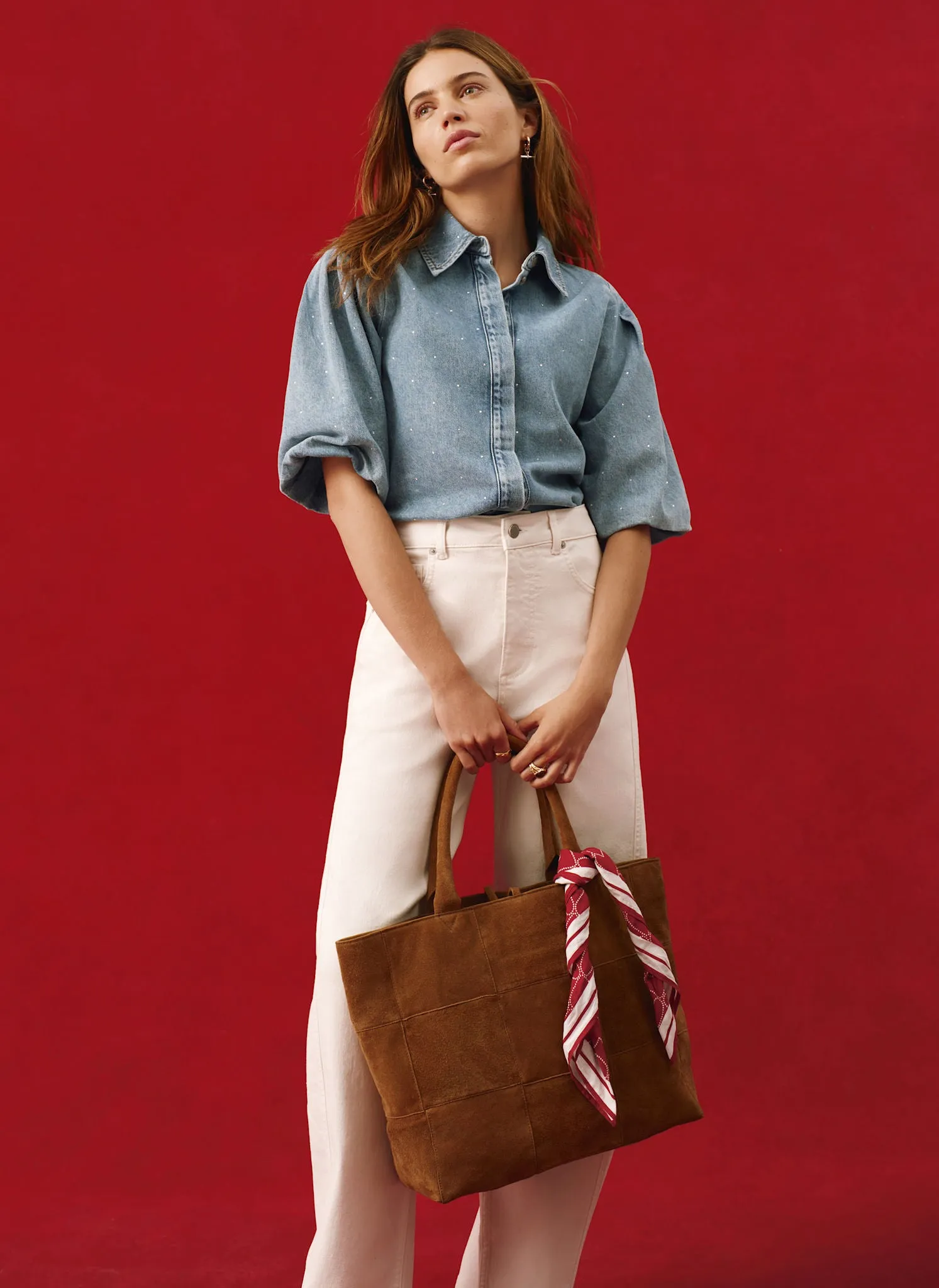 Indigo Denim Embellished Puff Sleeve Shirt sold by Mint Velvet product image thumbnail 4