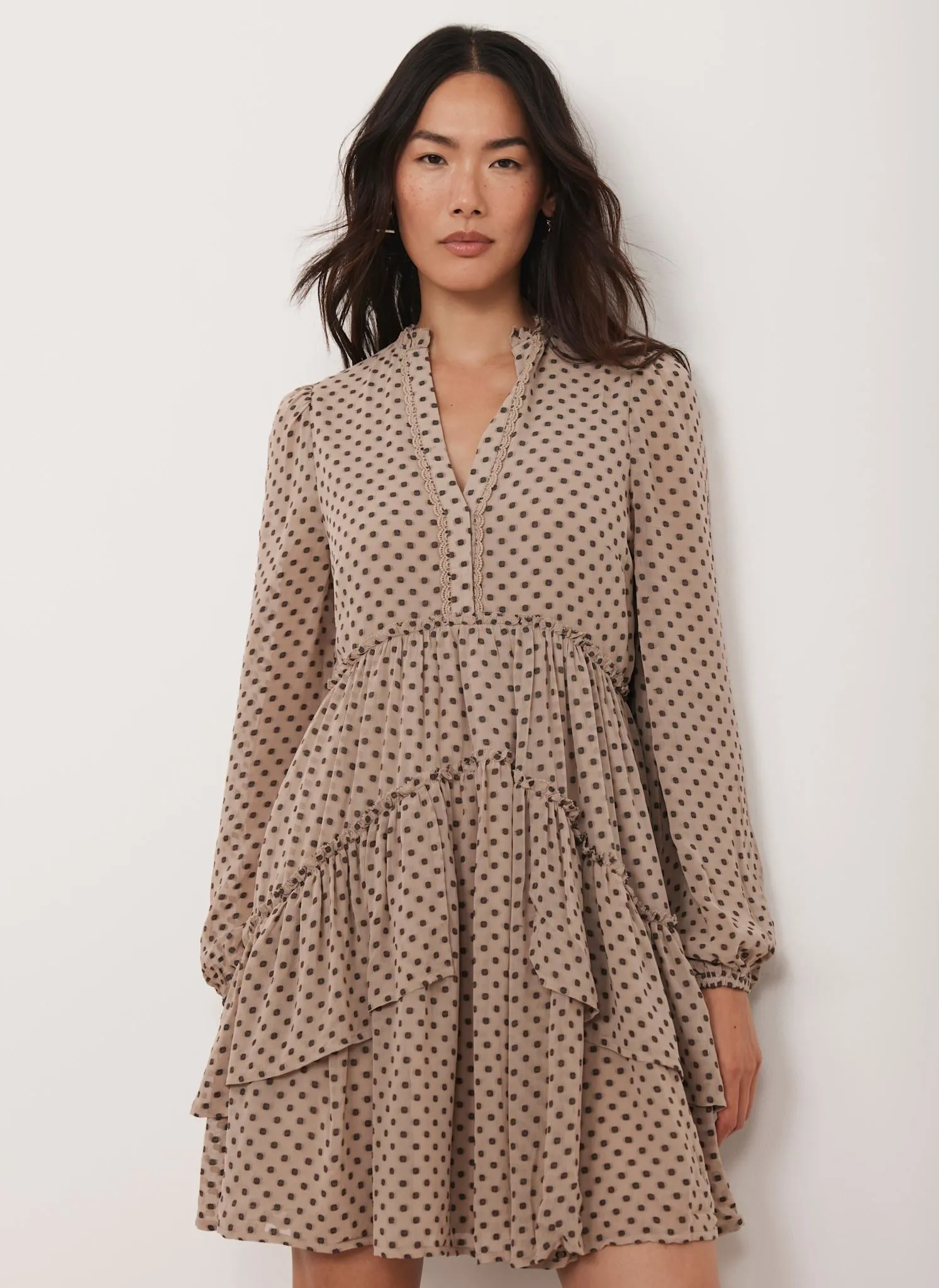 Neutral Jacquard Polka Dot Mini Dress sold by Mint Velvet product image thumbnail 5