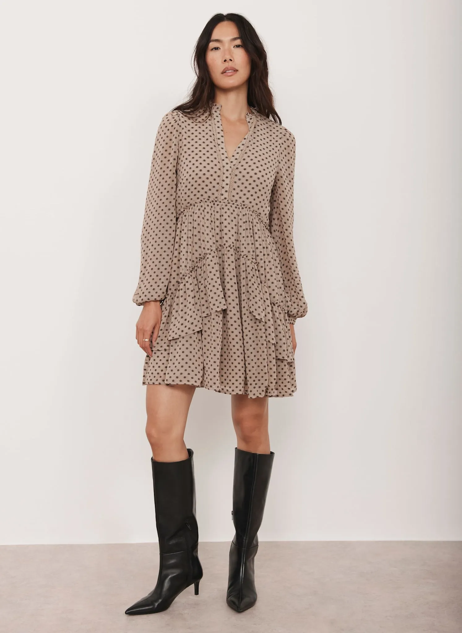Neutral Jacquard Polka Dot Mini Dress sold by Mint Velvet product image thumbnail 3