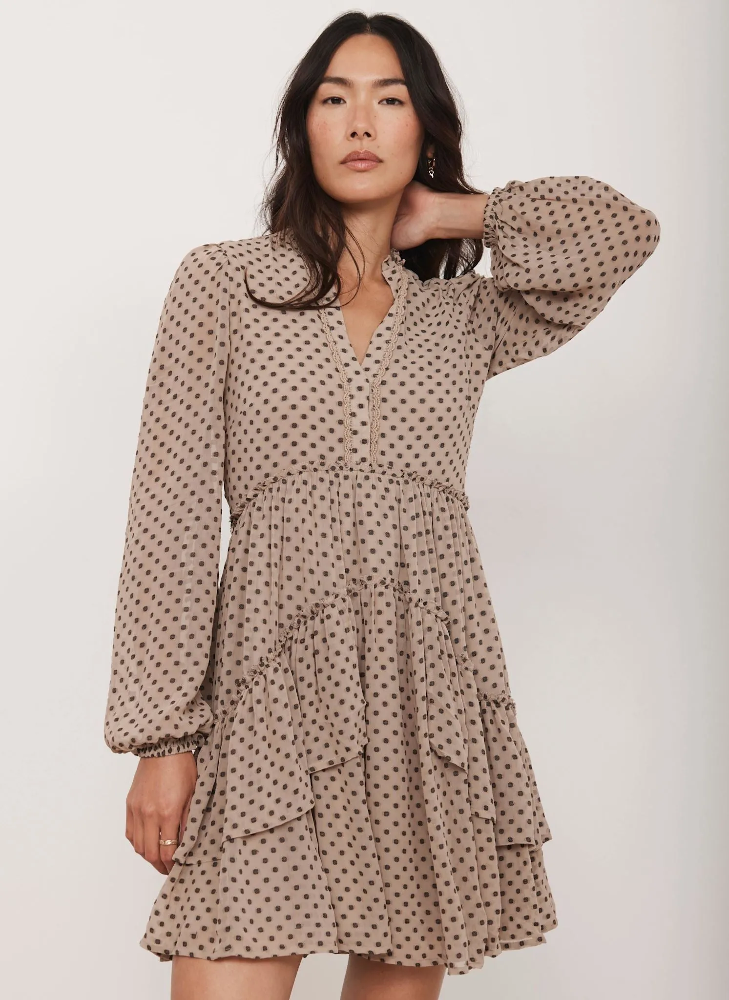 Neutral Jacquard Polka Dot Mini Dress sold by Mint Velvet product image thumbnail 2