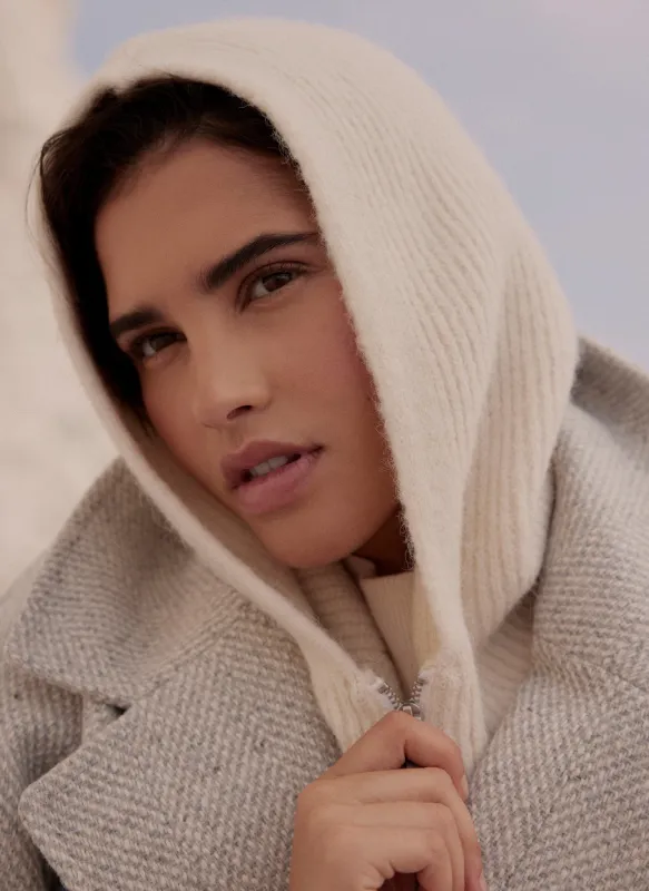 Cream Ribbed Knitted Hood sold by Mint Velvet