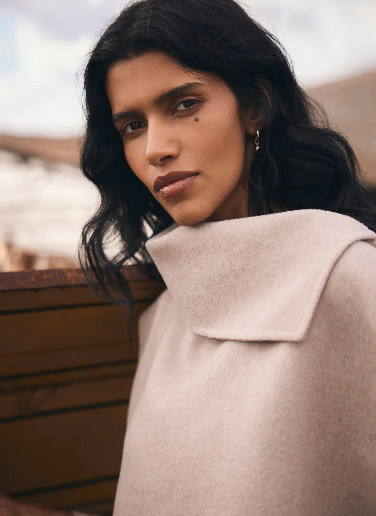 Neutral Wool Blend Fringed Poncho sold by Mint Velvet product image thumbnail 3