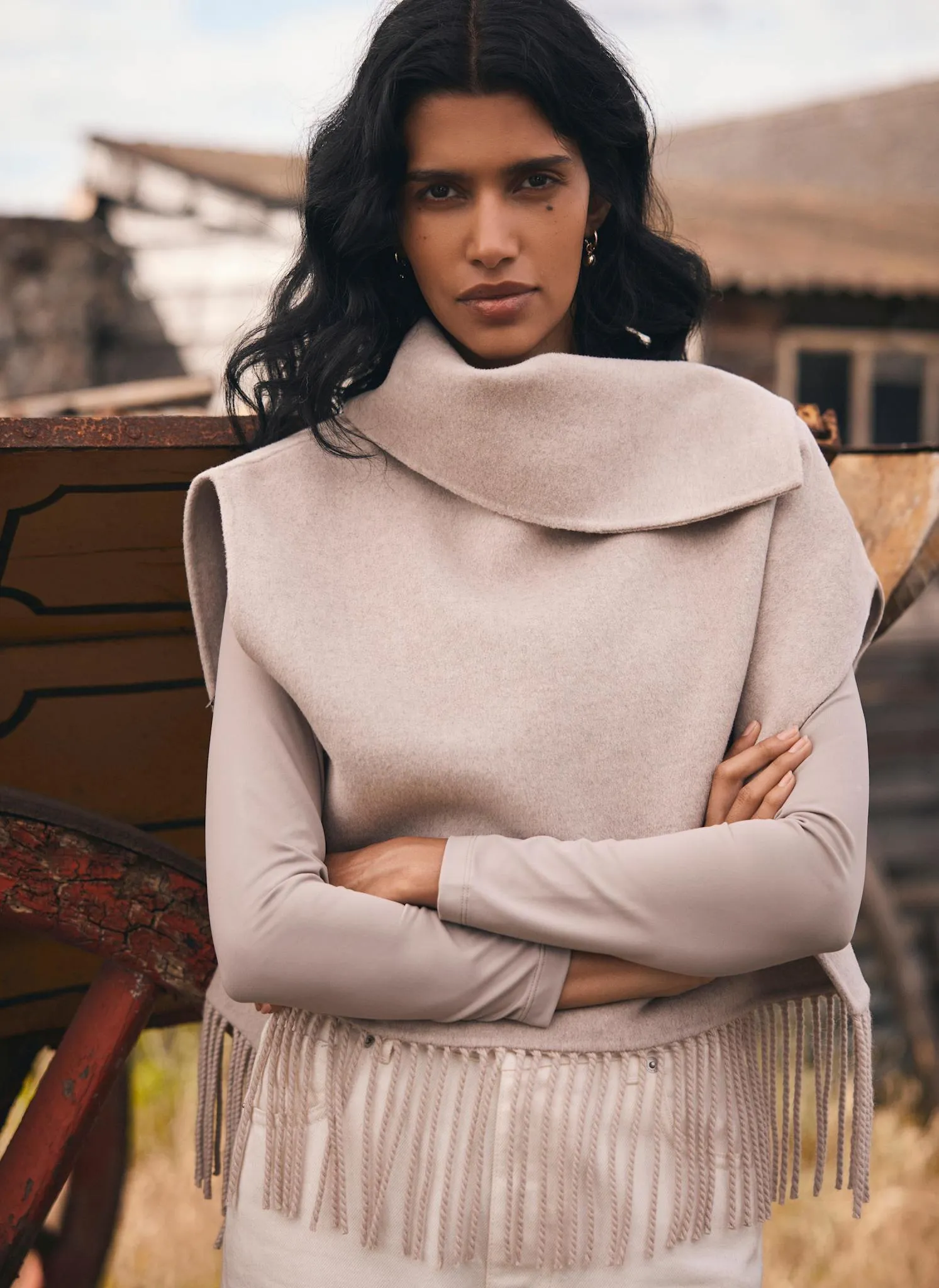 Neutral Wool Blend Fringed Poncho sold by Mint Velvet product image thumbnail 2