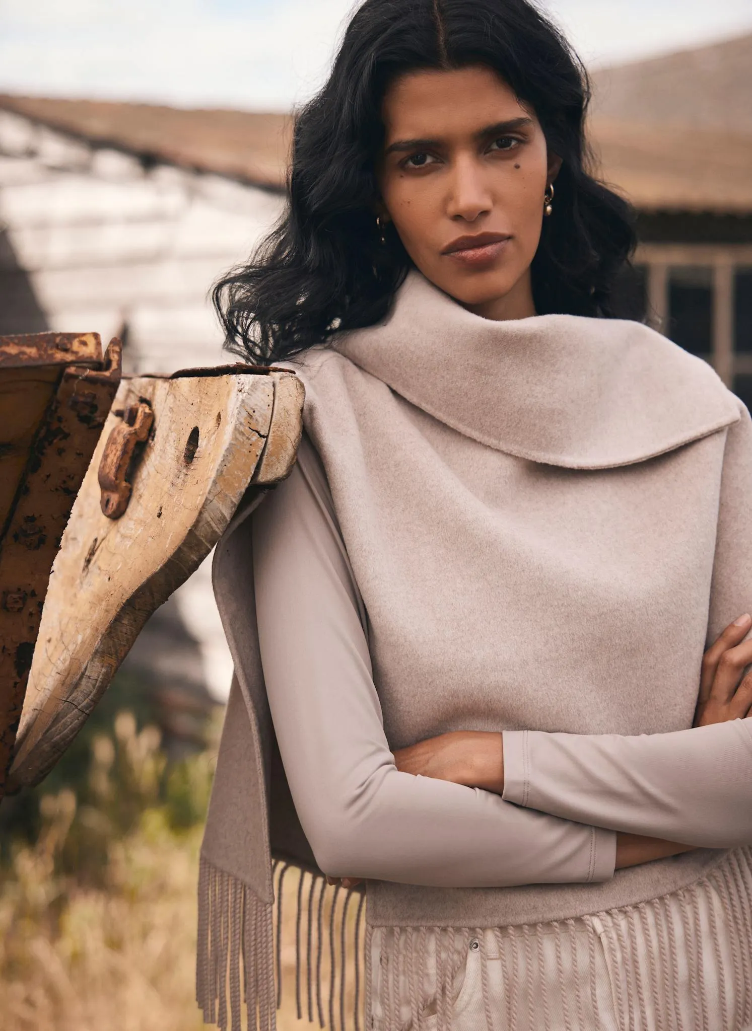 Neutral Wool Blend Fringed Poncho sold by Mint Velvet product image thumbnail 5