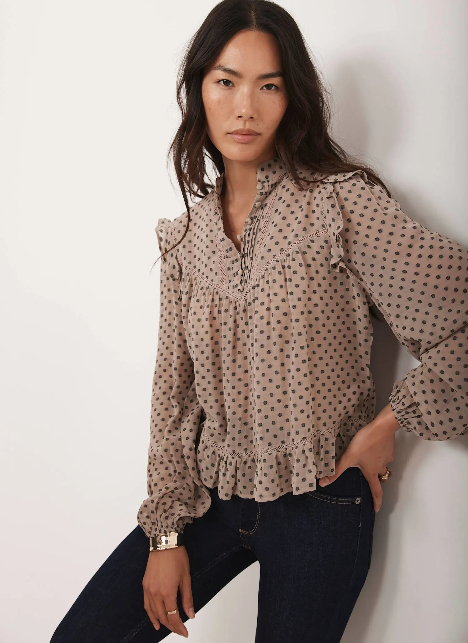 Neutral Jacquard Polka Dot Blouse sold by Mint Velvet product image thumbnail 2
