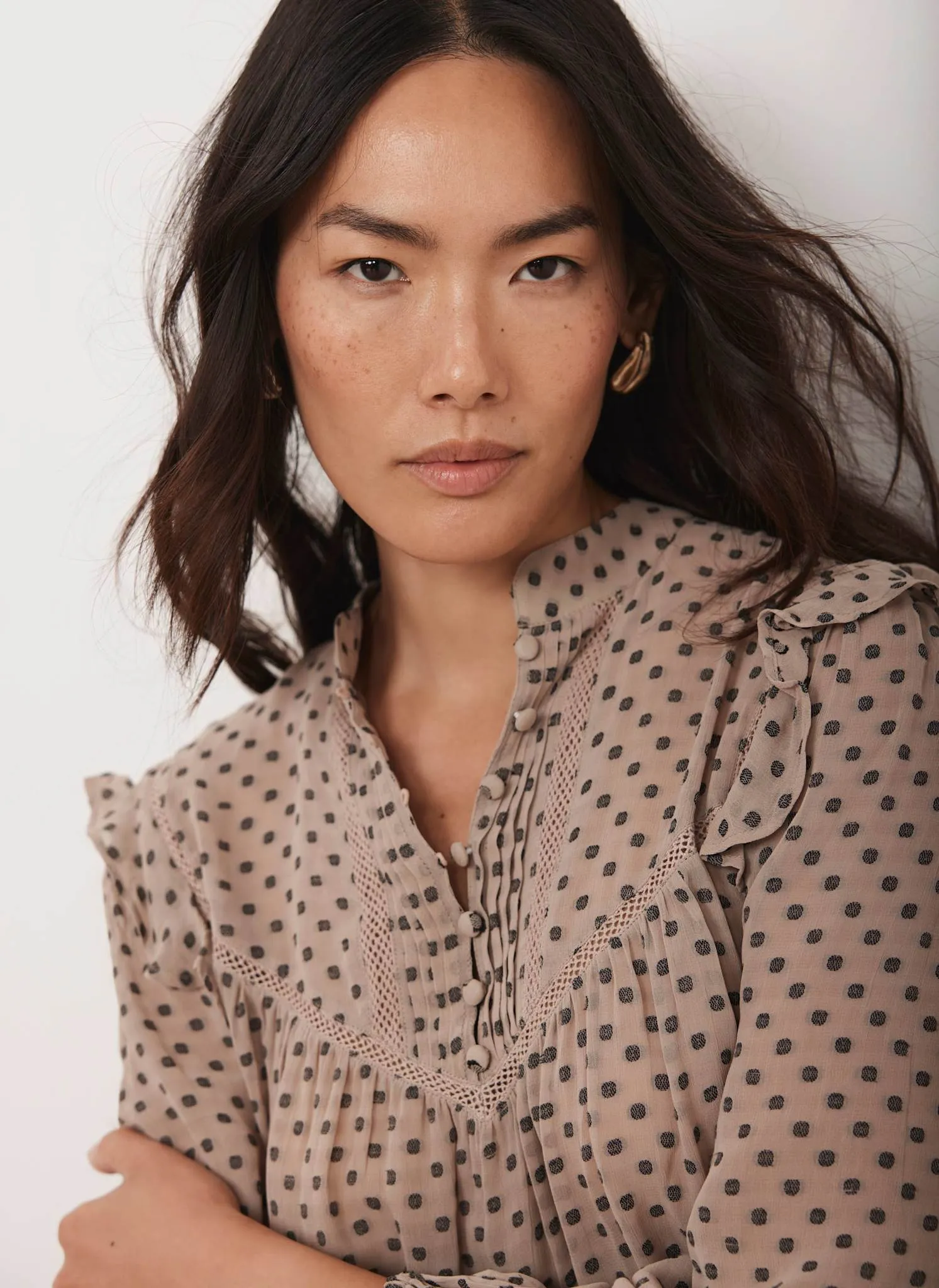 Neutral Jacquard Polka Dot Blouse sold by Mint Velvet product image thumbnail 3