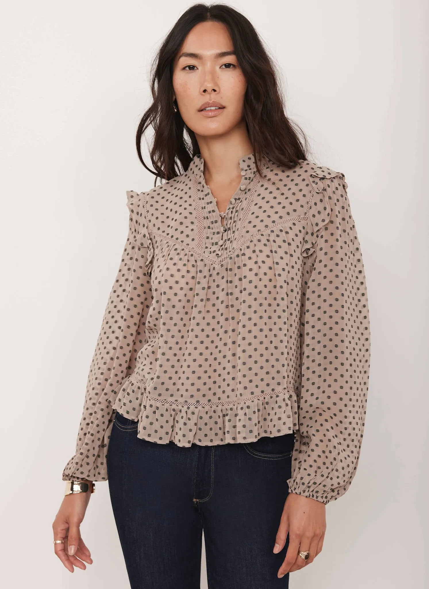 Neutral Jacquard Polka Dot Blouse sold by Mint Velvet product image thumbnail 4