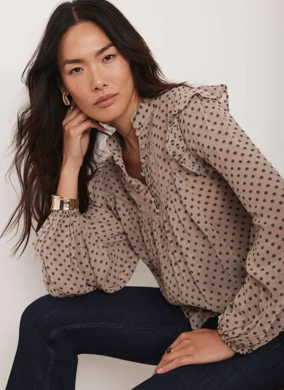Neutral Jacquard Polka Dot Blouse sold by Mint Velvet