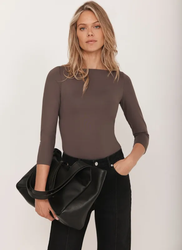 Brown Slash Neck Layering Top sold by Mint Velvet