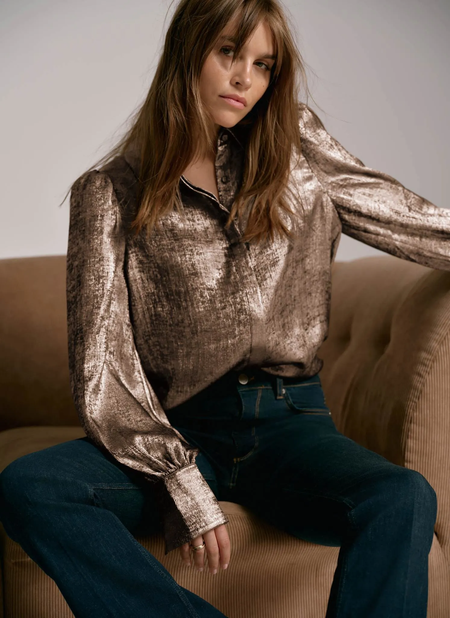 Gold Metallic Long Sleeve Shirt sold by Mint Velvet product image thumbnail 3