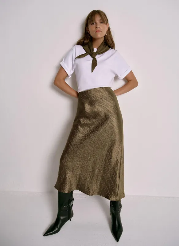 Gold Crinkle Midi Slip Skirt sold by Mint Velvet