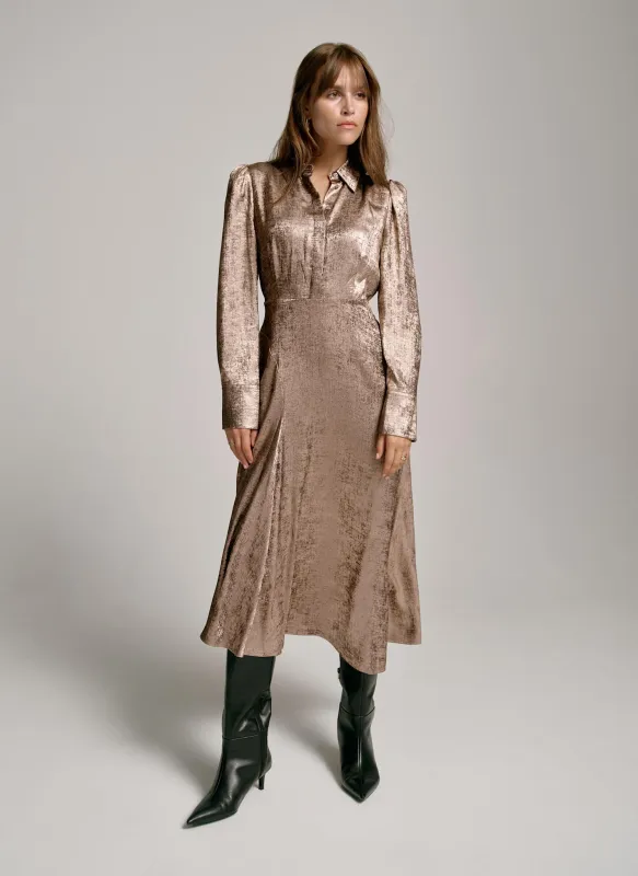 Gold Metallic Midi Shirt Dress sold by Mint Velvet