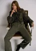 Khaki Floral Tie Neck Blouse sold by Mint Velvet