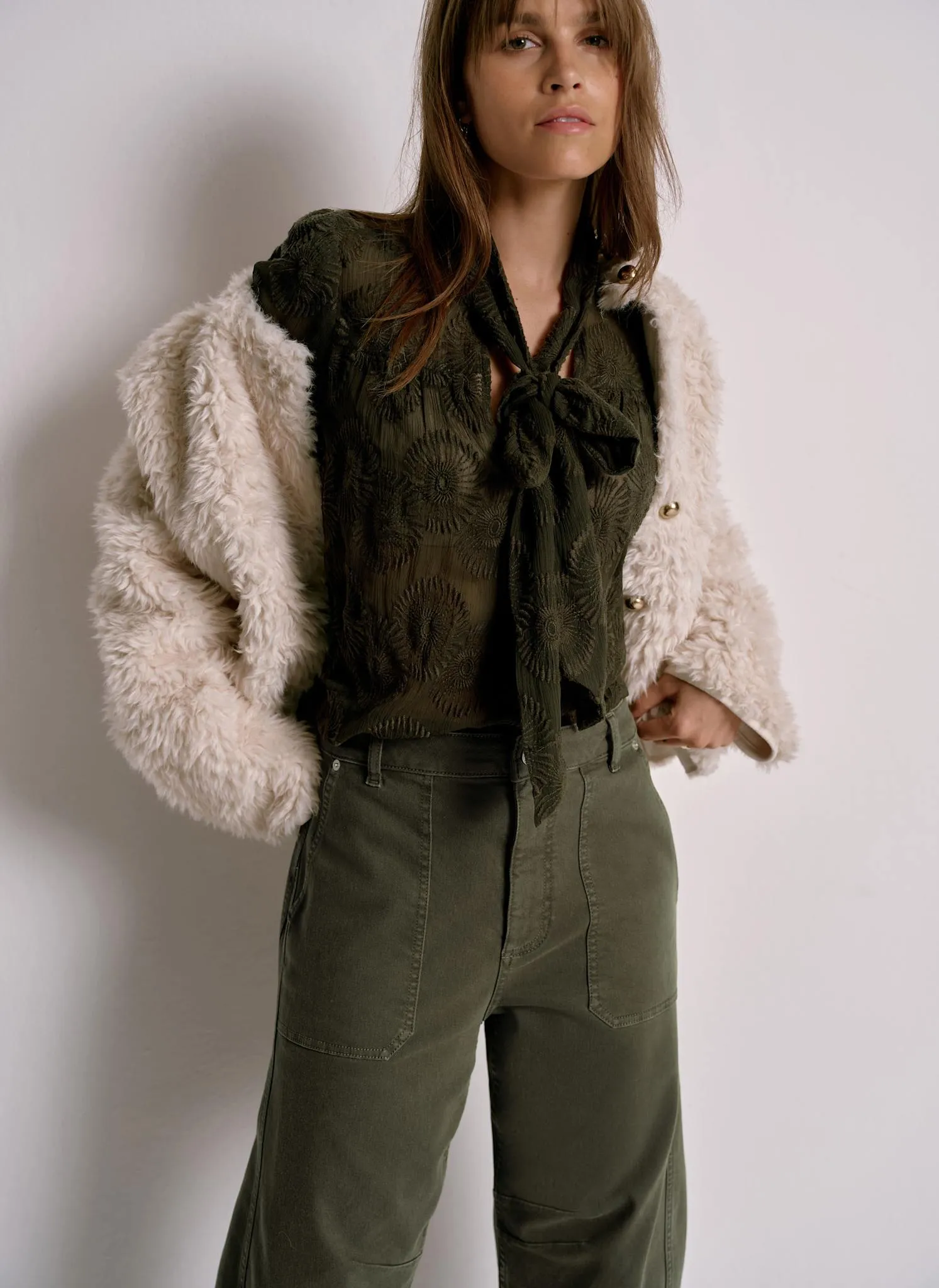 Khaki Floral Tie Neck Blouse sold by Mint Velvet product image thumbnail 2