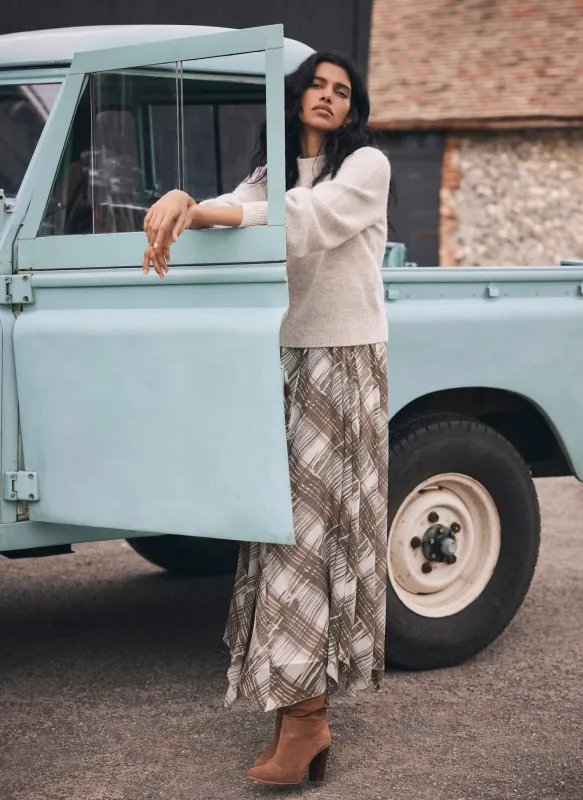 Brown Layered Knit Checked Print Midi Dress sold by Mint Velvet