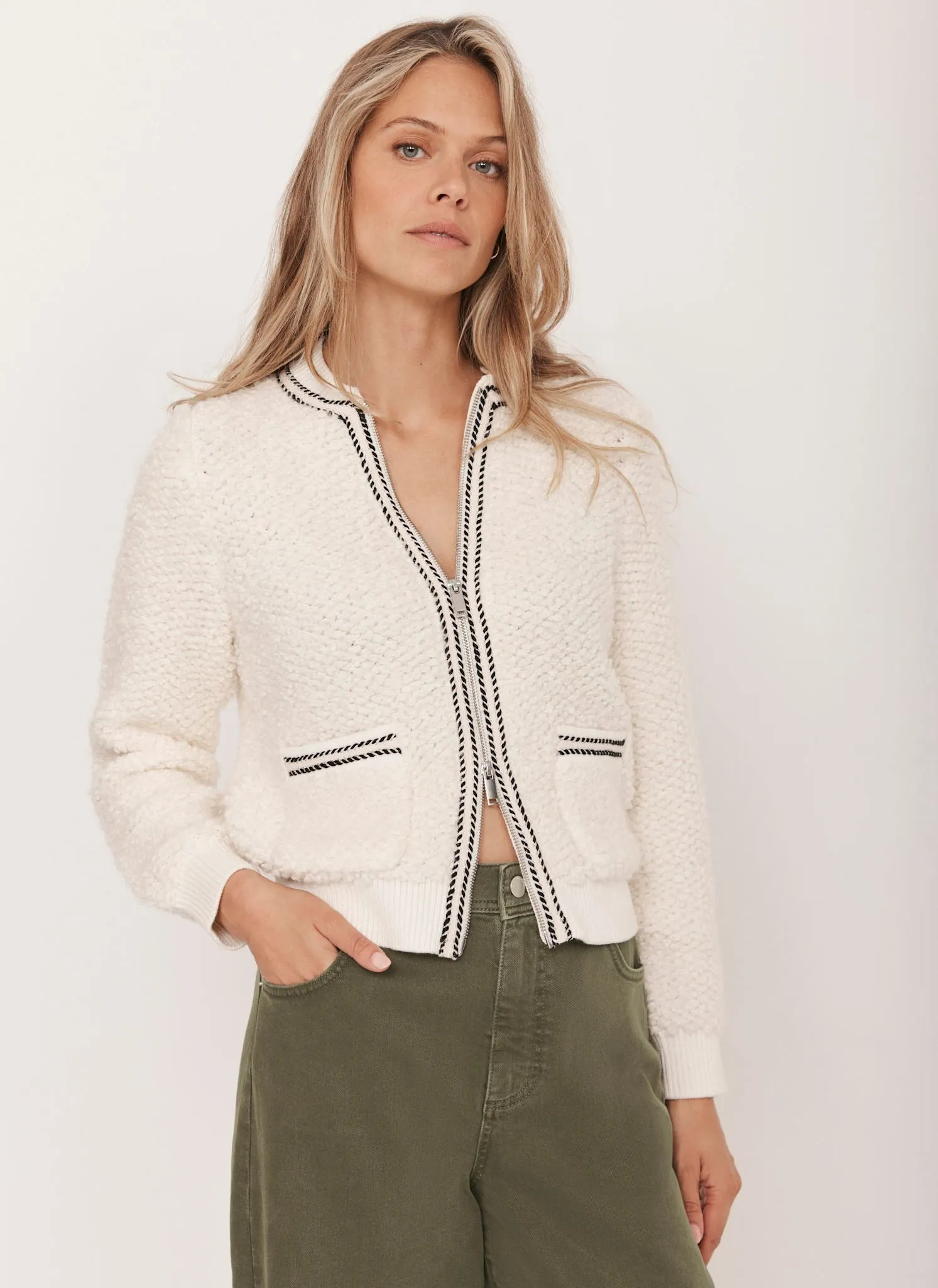 Cream Boucle Bomber Jacket sold by Mint Velvet product image thumbnail 2