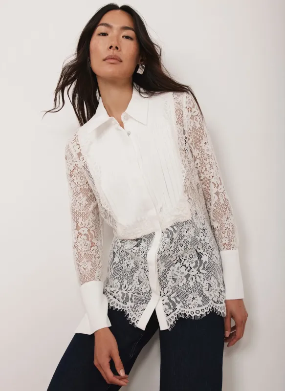 White Lace Pintuck Shirt sold by Mint Velvet