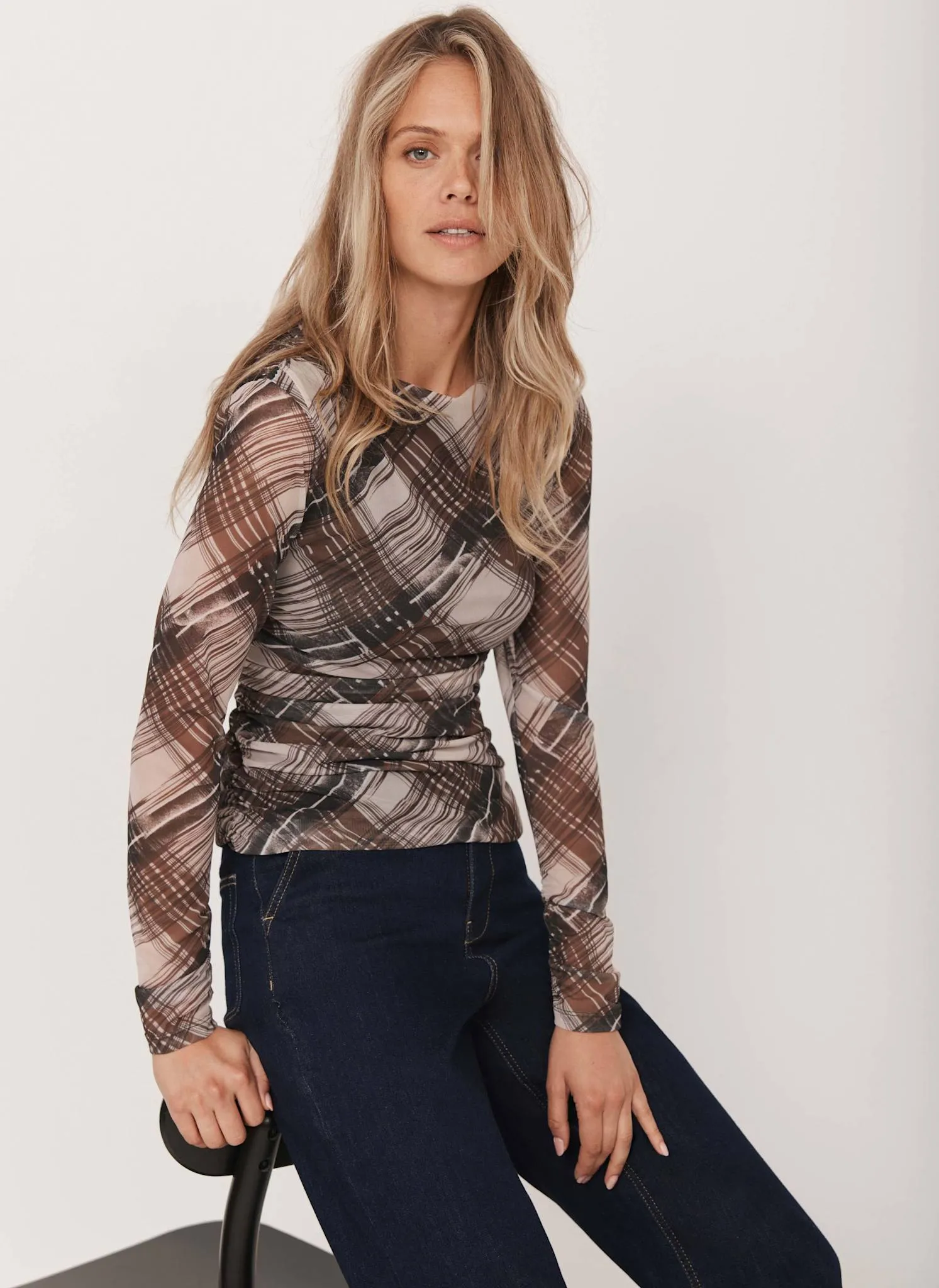 Brown Checked Mesh Top sold by Mint Velvet product image thumbnail 2
