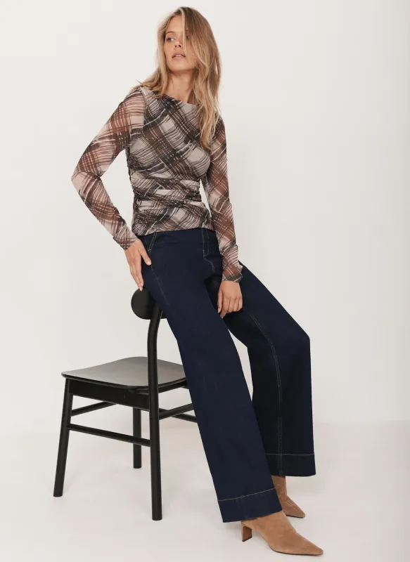 Brown Checked Mesh Top sold by Mint Velvet