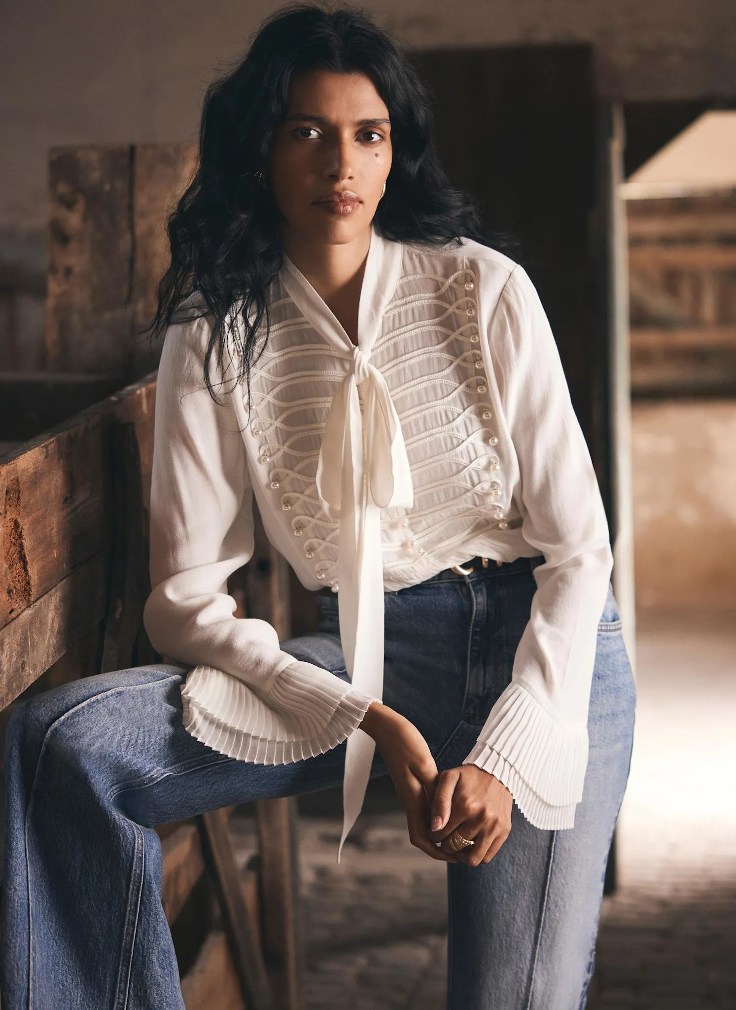 Cream Pearl Detail Blouse sold by Mint Velvet