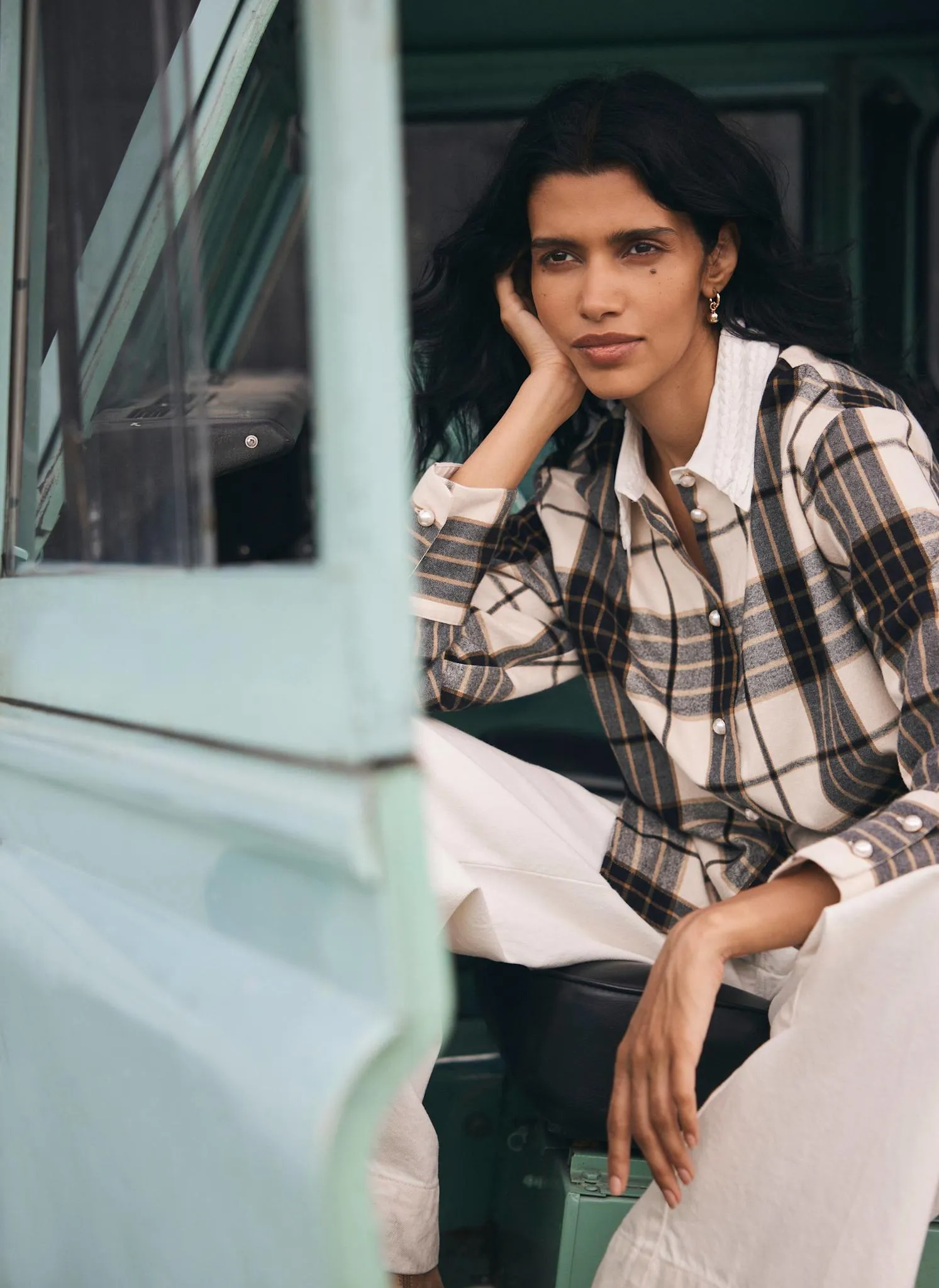 Neutral Checked Cotton Shirt sold by Mint Velvet product image thumbnail 5