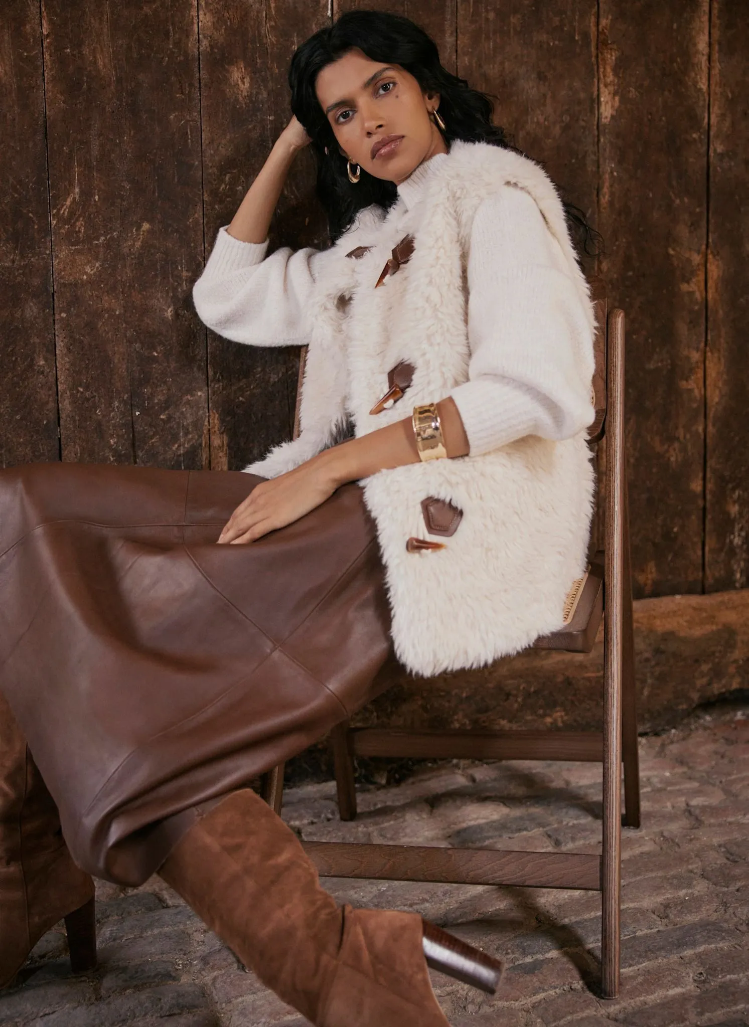 Cream Faux Fur Gilet sold by Mint Velvet