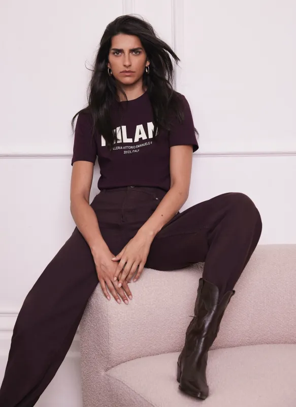 Burgundy Cotton Milan Graphic T-Shirt sold by Mint Velvet