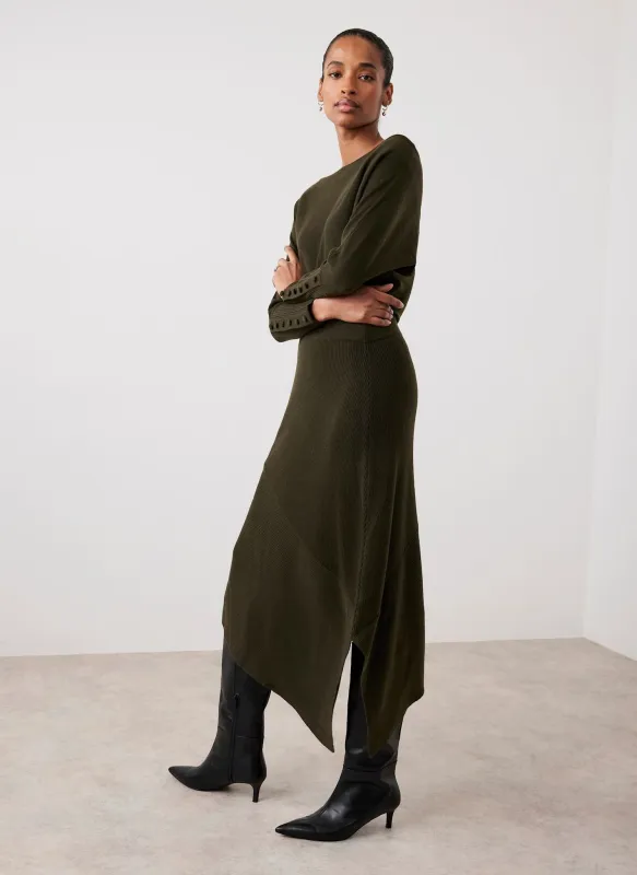 Khaki Batwing Asymmetric Knit Maxi Dress sold by Mint Velvet