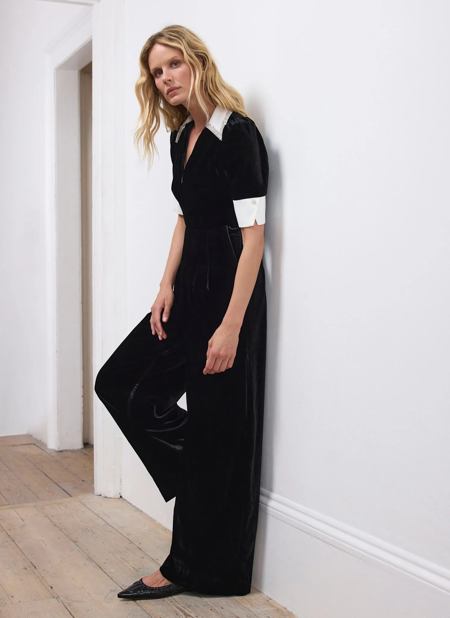 Black Velvet Embellished Collar Jumpsuit sold by Mint Velvet product image thumbnail 4