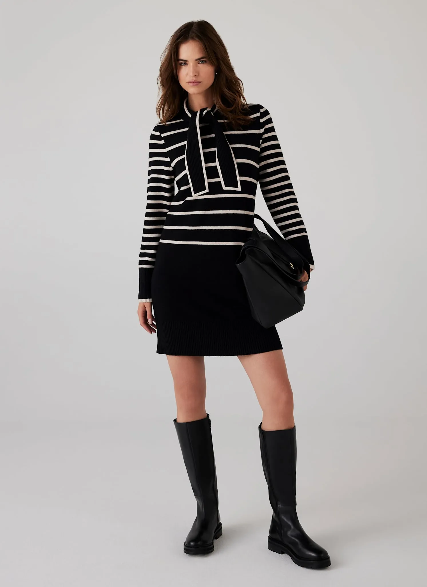Black Striped Scarf Detail Knit Mini Dress sold by Mint Velvet product image thumbnail 3