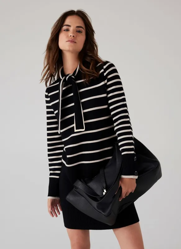 Black Striped Scarf Detail Knit Mini Dress sold by Mint Velvet