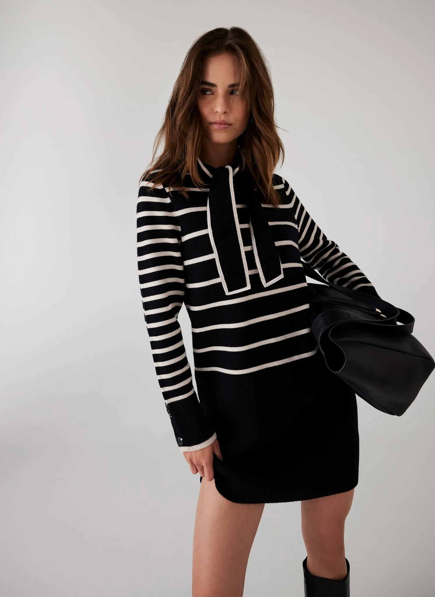 Black Striped Scarf Detail Knit Mini Dress sold by Mint Velvet product image thumbnail 2