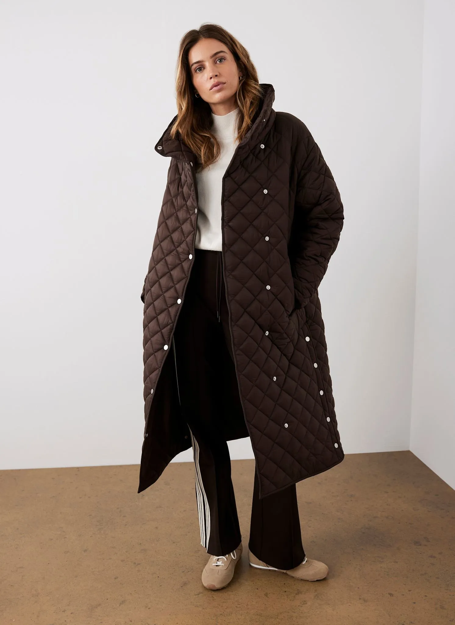 Brown Quilted Funnel Neck Coat sold by Mint Velvet product image thumbnail 2