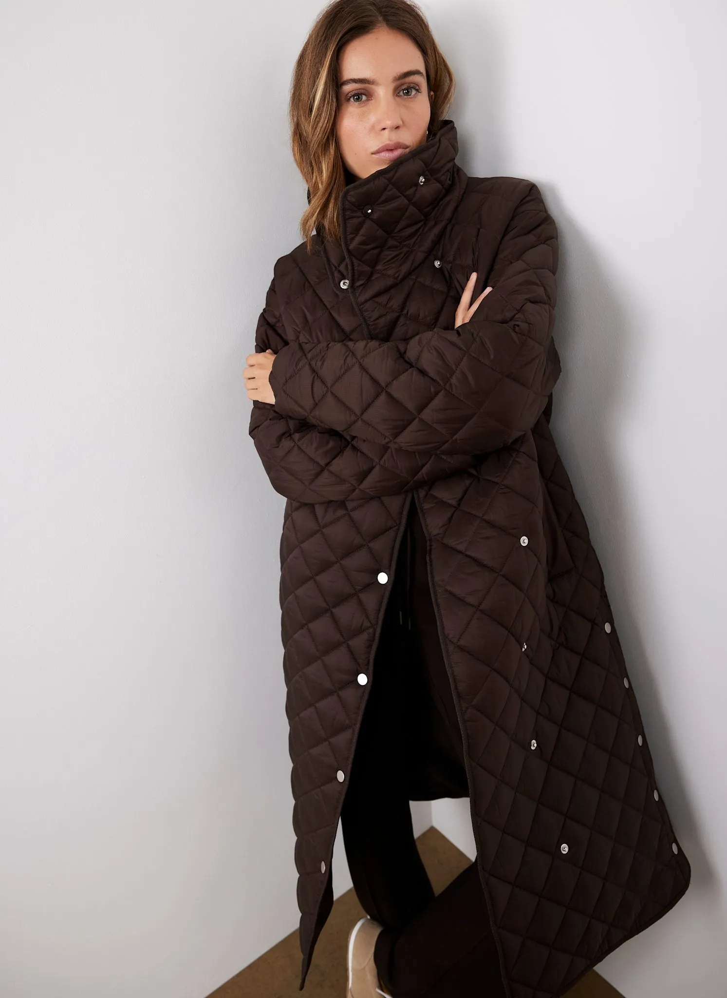 Brown Quilted Funnel Neck Coat sold by Mint Velvet product image thumbnail 4