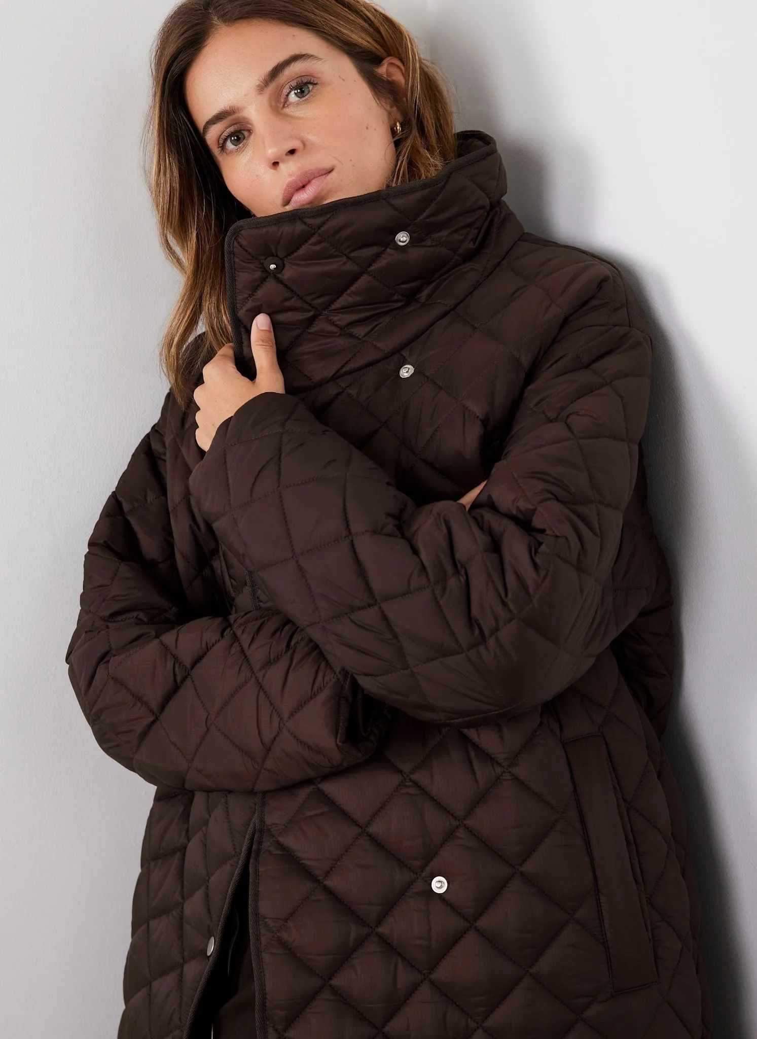 Brown Quilted Funnel Neck Coat sold by Mint Velvet product image thumbnail 5